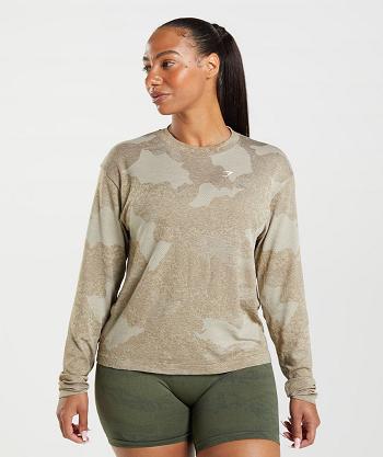 Long Sleeve Gymshark Adapt Camo Seamless Mujer Gris Marrones | CO 2323BEX